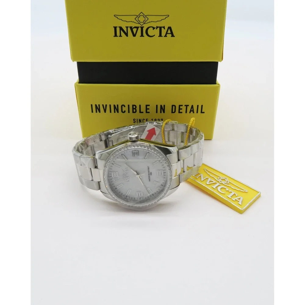 Invicta Specialty Lautus Unisex 38mm Silver Tone Mother of Pearl Crystal Bezel